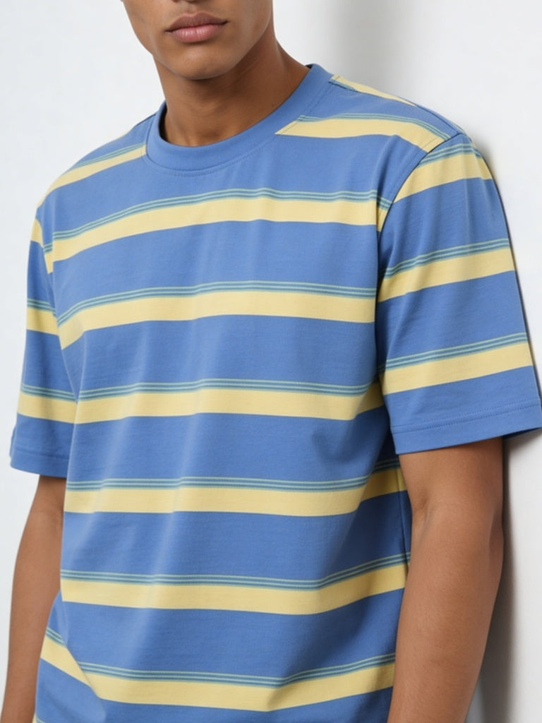 WES Casuals Blue Striped Relaxed-Fit Swimwear T-Shirt