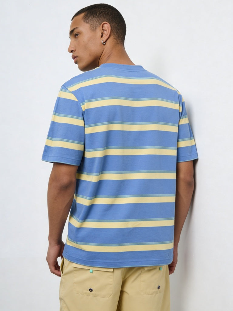 WES Casuals Blue Striped Relaxed-Fit Swimwear T-Shirt