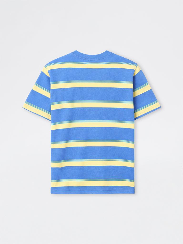 WES Casuals Blue Striped Relaxed-Fit Swimwear T-Shirt