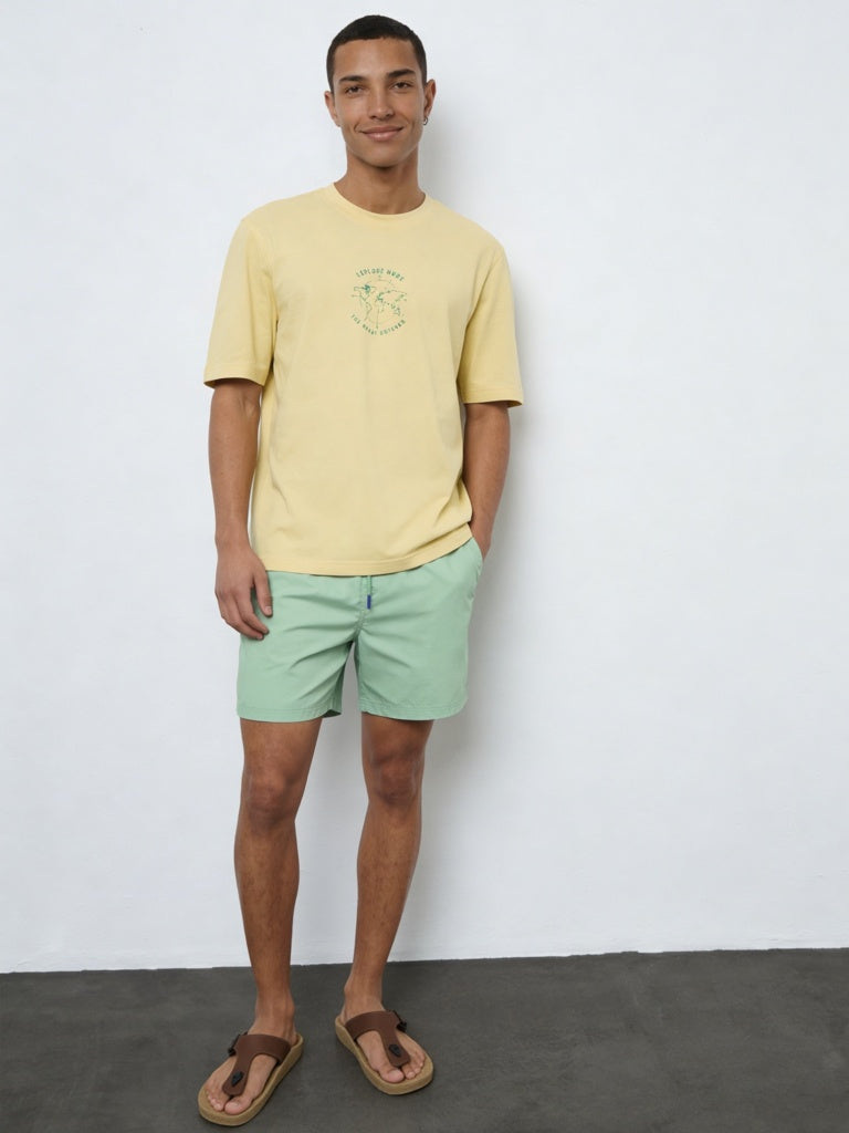 WES Casuals Yellow Printed Relaxed-Fit Swimwear T-Shirt