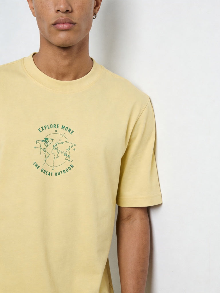 WES Casuals Yellow Printed Relaxed-Fit Swimwear T-Shirt
