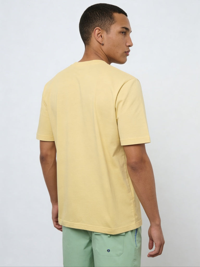 WES Casuals Yellow Printed Relaxed-Fit Swimwear T-Shirt