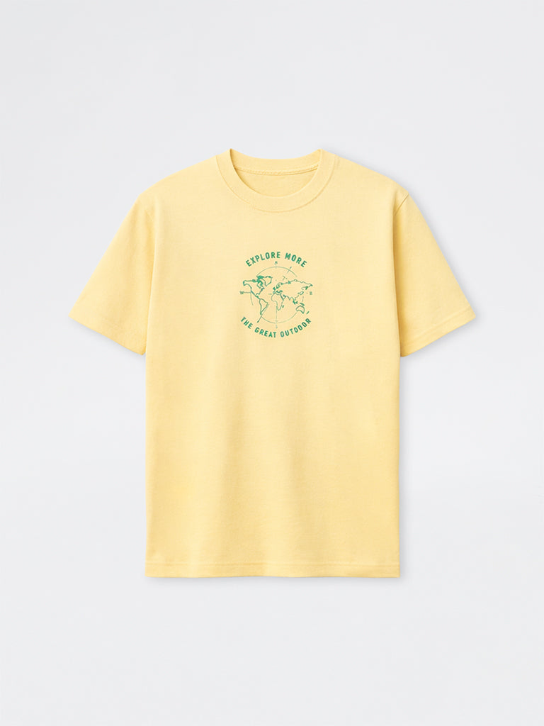 WES Casuals Yellow Printed Relaxed-Fit Swimwear T-Shirt