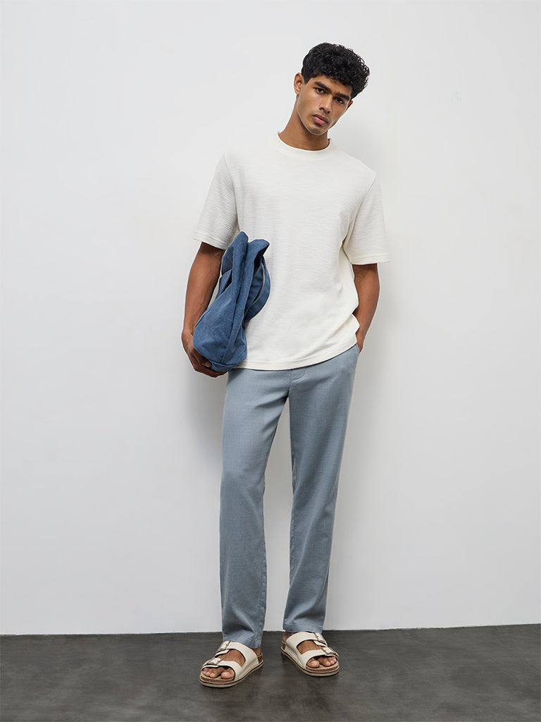 ETA Light Teal Textured Relaxed-Fit Mid-Rise Cotton Chinos