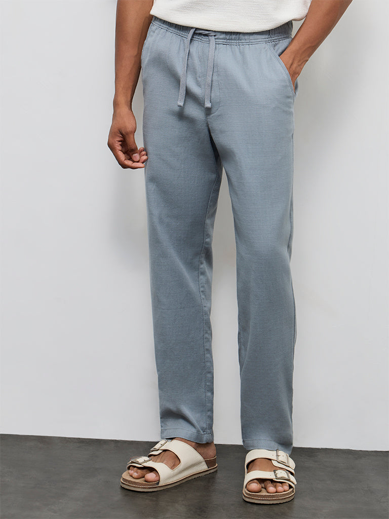 ETA Light Teal Textured Relaxed-Fit Mid-Rise Cotton Chinos