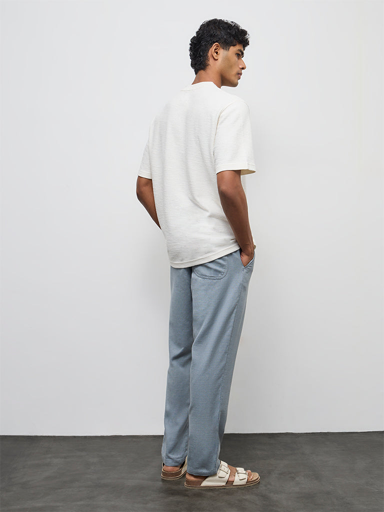ETA Light Teal Textured Relaxed-Fit Mid-Rise Cotton Chinos