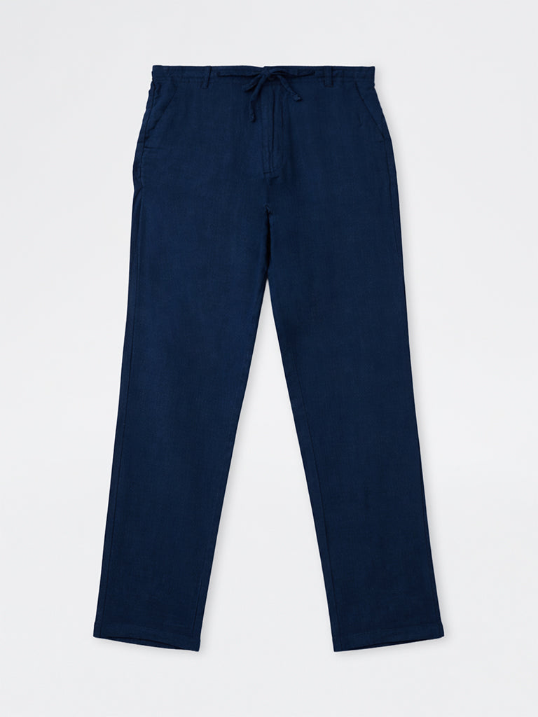 ETA Dark Blue Relaxed-Fit Mid-Rise Cotton-Blend Chinos