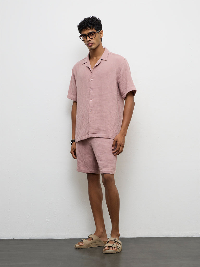 ETA Dusty Pink Relaxed-Fit Mid-Rise Cotton Shorts