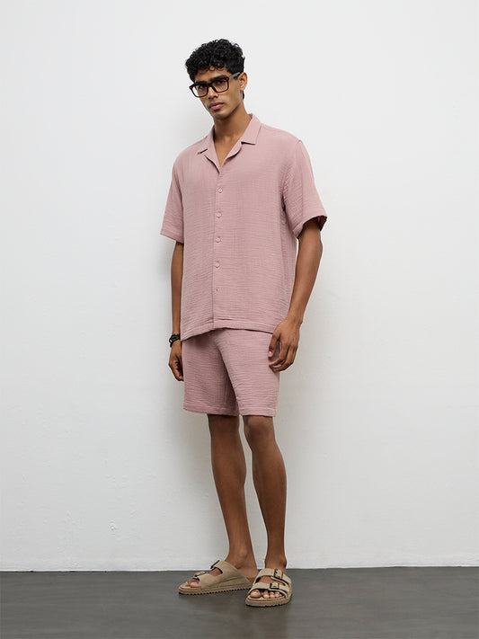 ETA Dusty Pink Relaxed-Fit Mid-Rise Cotton Shorts