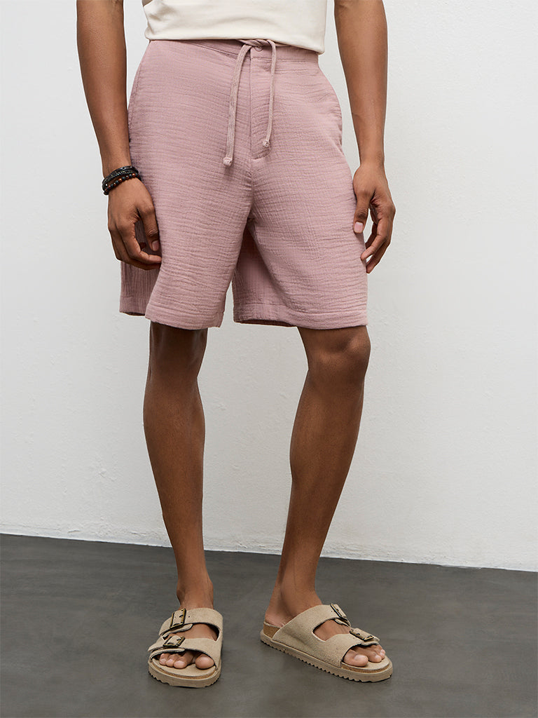 ETA Dusty Pink Relaxed-Fit Mid-Rise Cotton Shorts