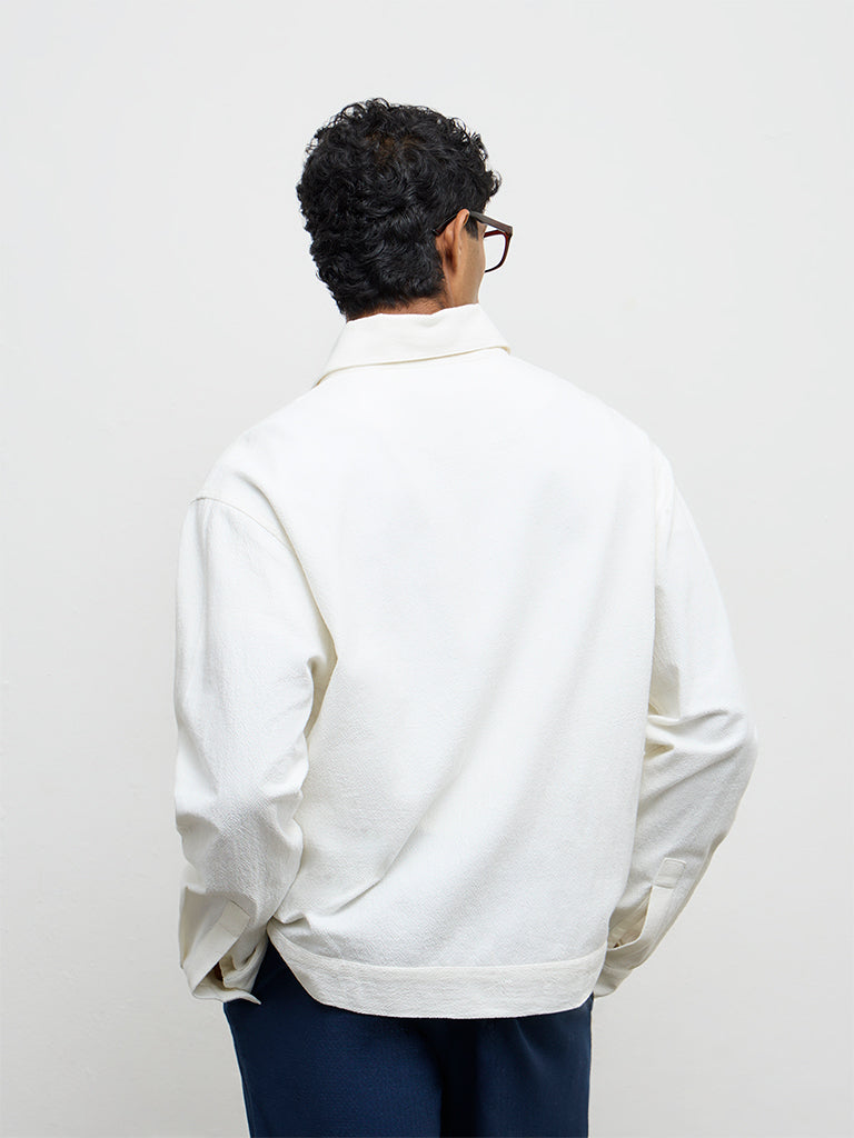 ETA Off-White Floral-Embroidered Relaxed-Fit Cotton Shirt