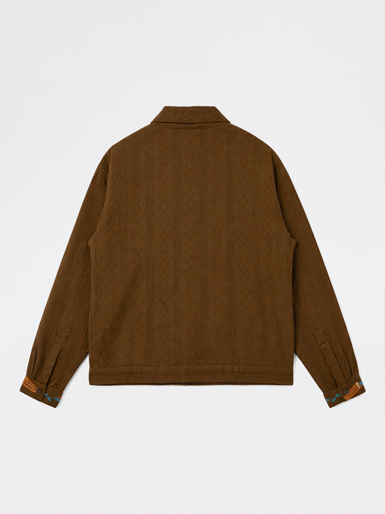 ETA Brown Floral-Embroidered Relaxed-Fit Cotton Shirt