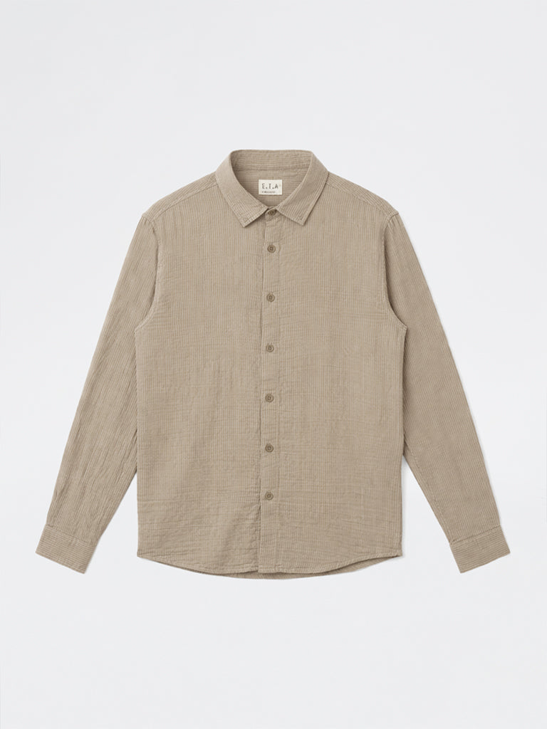 ETA Taupe Striped Relaxed-Fit Cotton Shirt