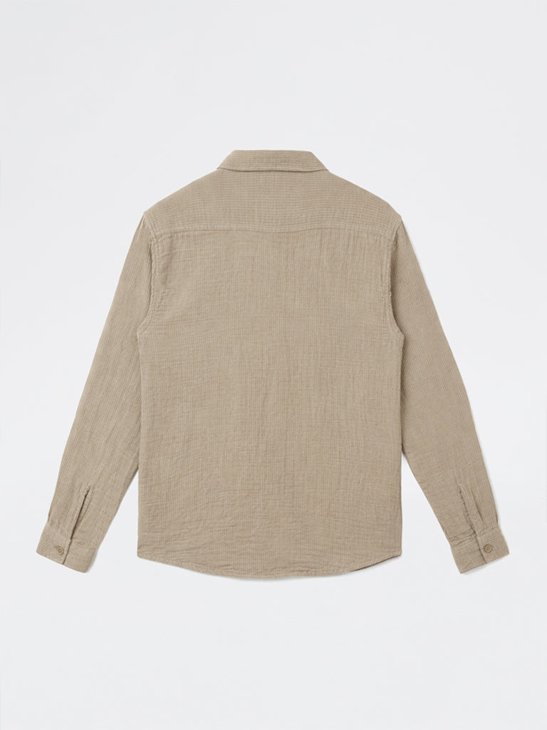 ETA Taupe Striped Relaxed-Fit Cotton Shirt