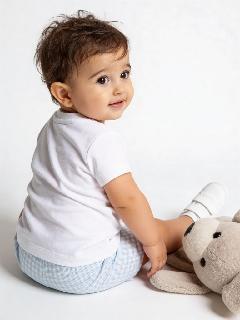 HOP Baby Boys White Printed Cotton T-Shirt and Shorts Set