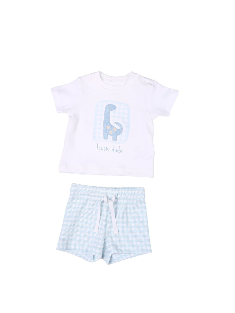 HOP Baby Boys White Printed Cotton T-Shirt and Shorts Set