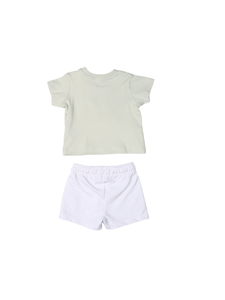 HOP Baby Boys Sage Dinosaur Printed Cotton T-Shirt and Shorts Set