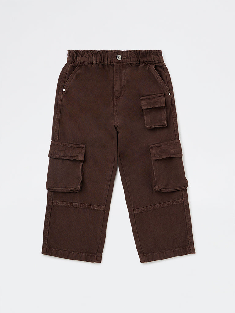 HOP Kids Boys Brown Mid-Rise Cargo Jeans