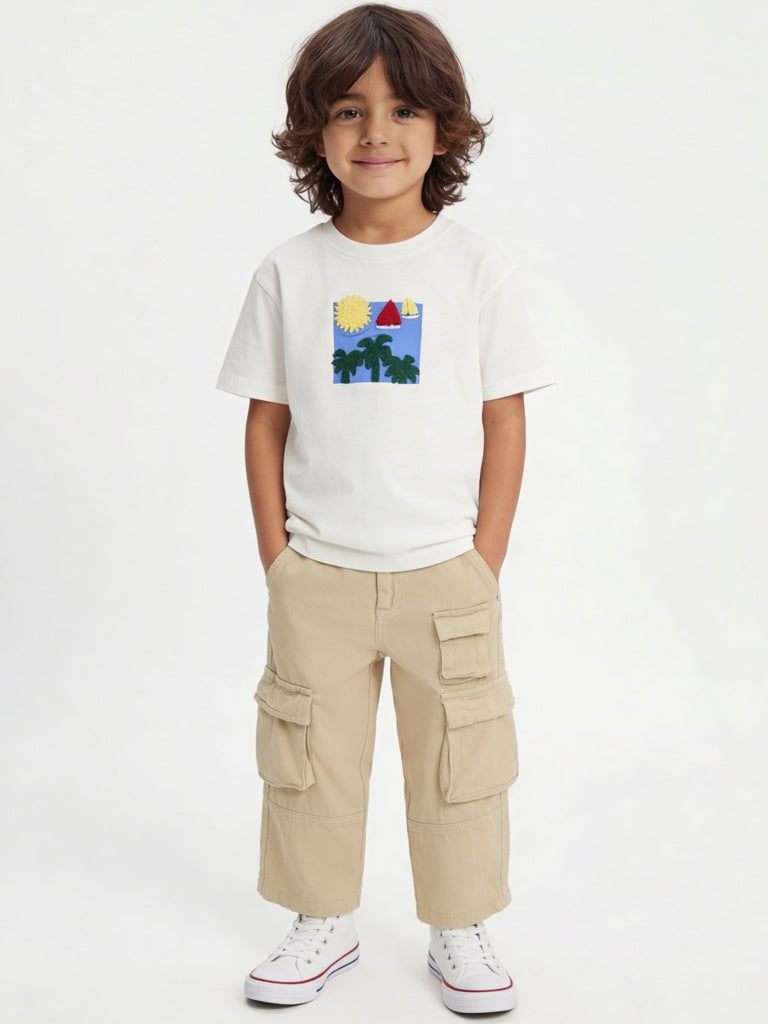 HOP Kids Boys Beige Mid-Rise Cargo Jeans