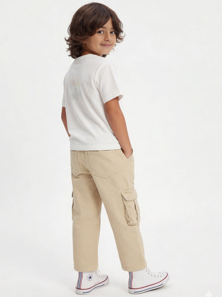 HOP Kids Boys Beige Mid-Rise Cargo Jeans