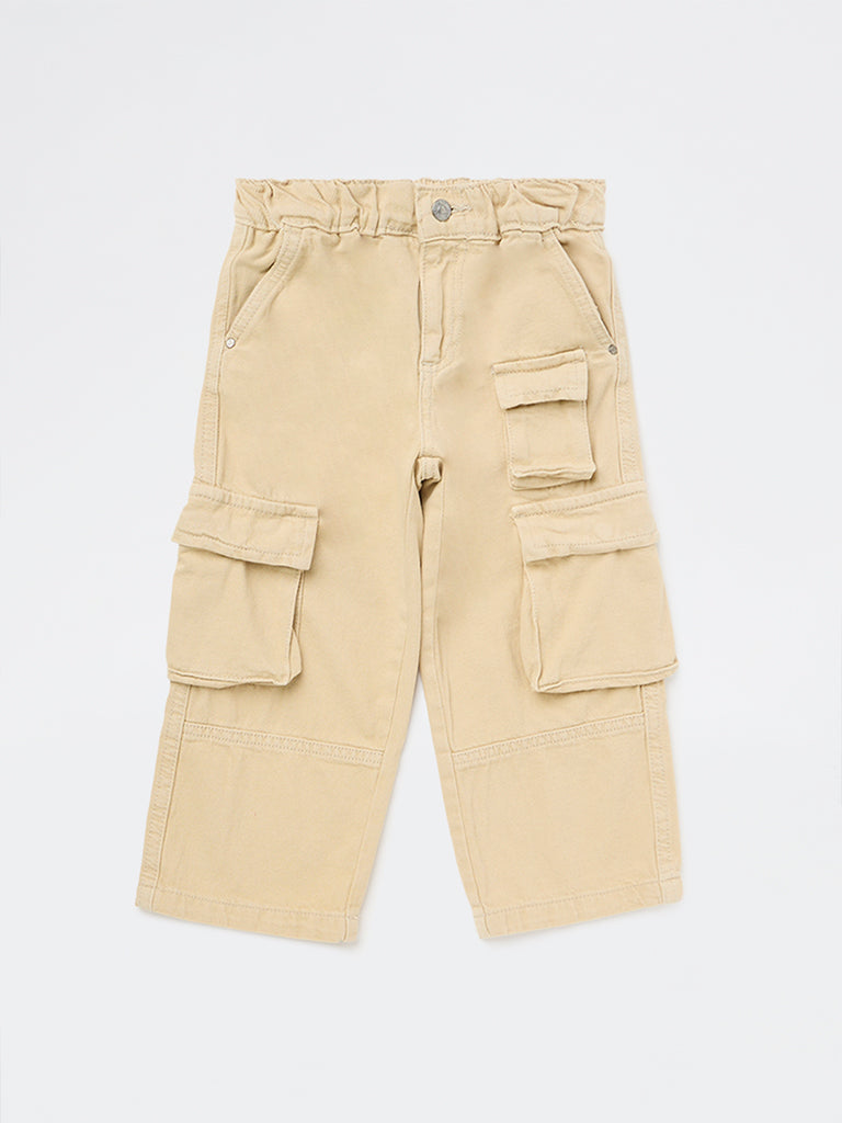 HOP Kids Boys Beige Mid-Rise Cargo Jeans