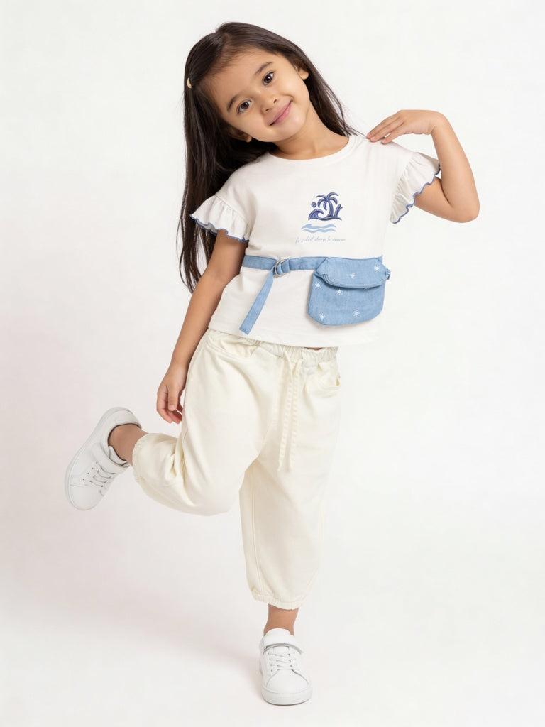 HOP Kids Girls Off-White High-Rise Relaxed-Fit Jeans