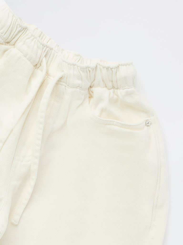 HOP Kids Girls Off-White High-Rise Relaxed-Fit Jeans