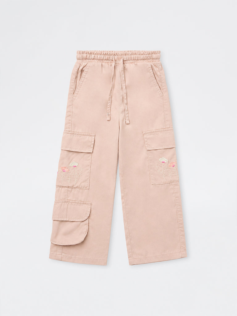 HOP Kids Girls Pink Cargo-Style High-Rise Pants
