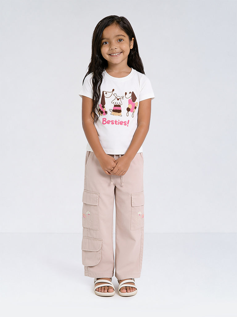 HOP Kids Girls Pink Cargo-Style High-Rise Pants
