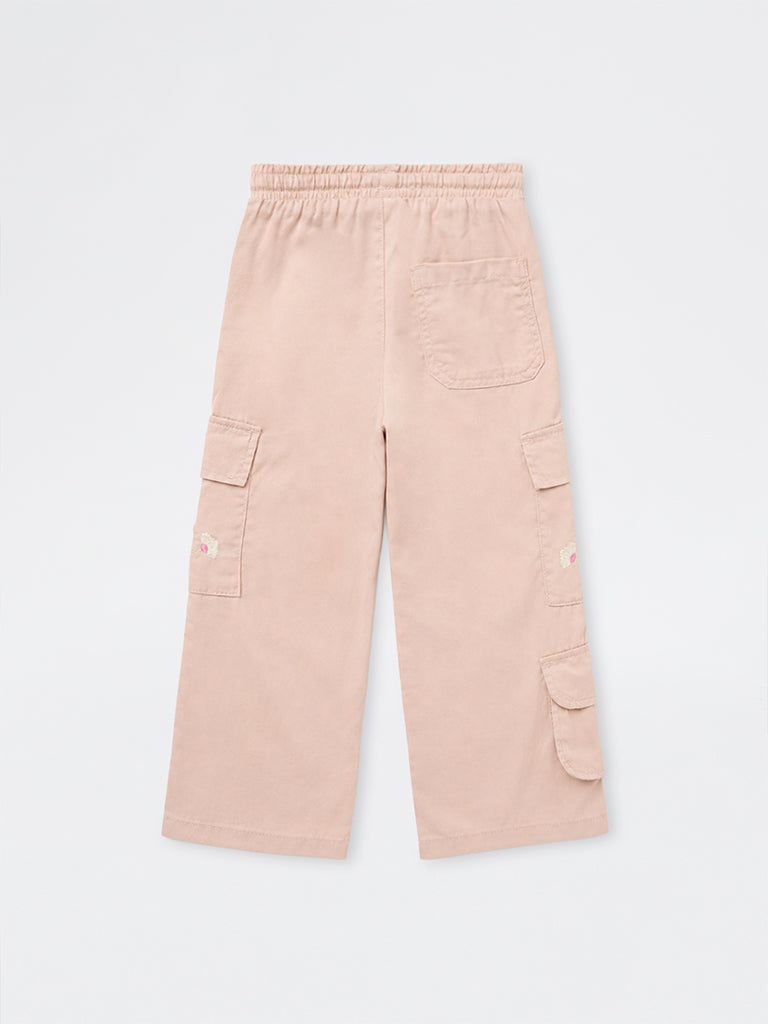 HOP Kids Girls Pink Cargo-Style High-Rise Pants