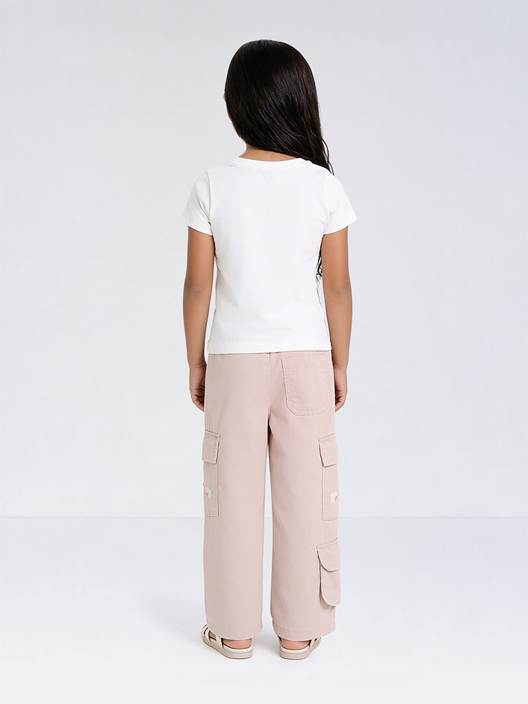 HOP Kids Girls Pink Cargo-Style High-Rise Pants
