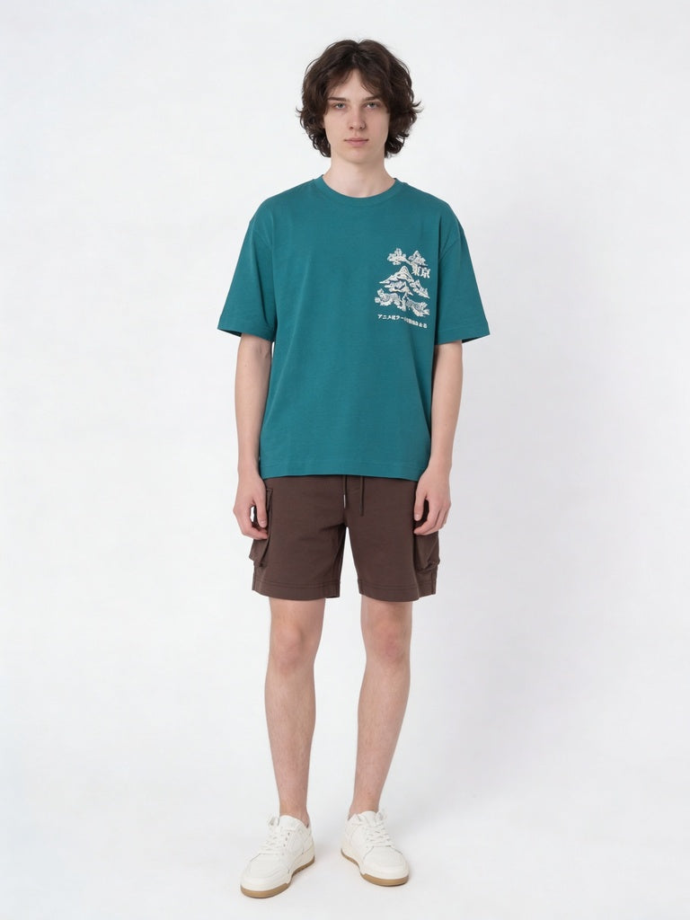 Y&F Kids Boys Green Printed Cotton T-Shirt