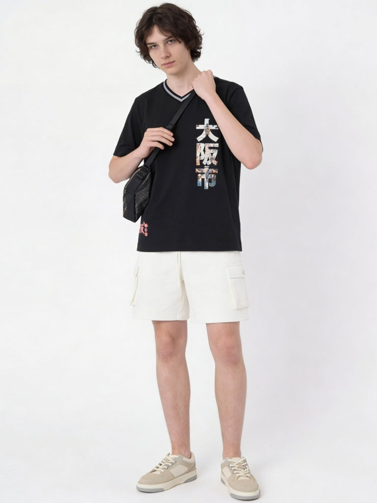 Y&F Kids Boys Off-White Mid-Rise Cotton-Blend Shorts