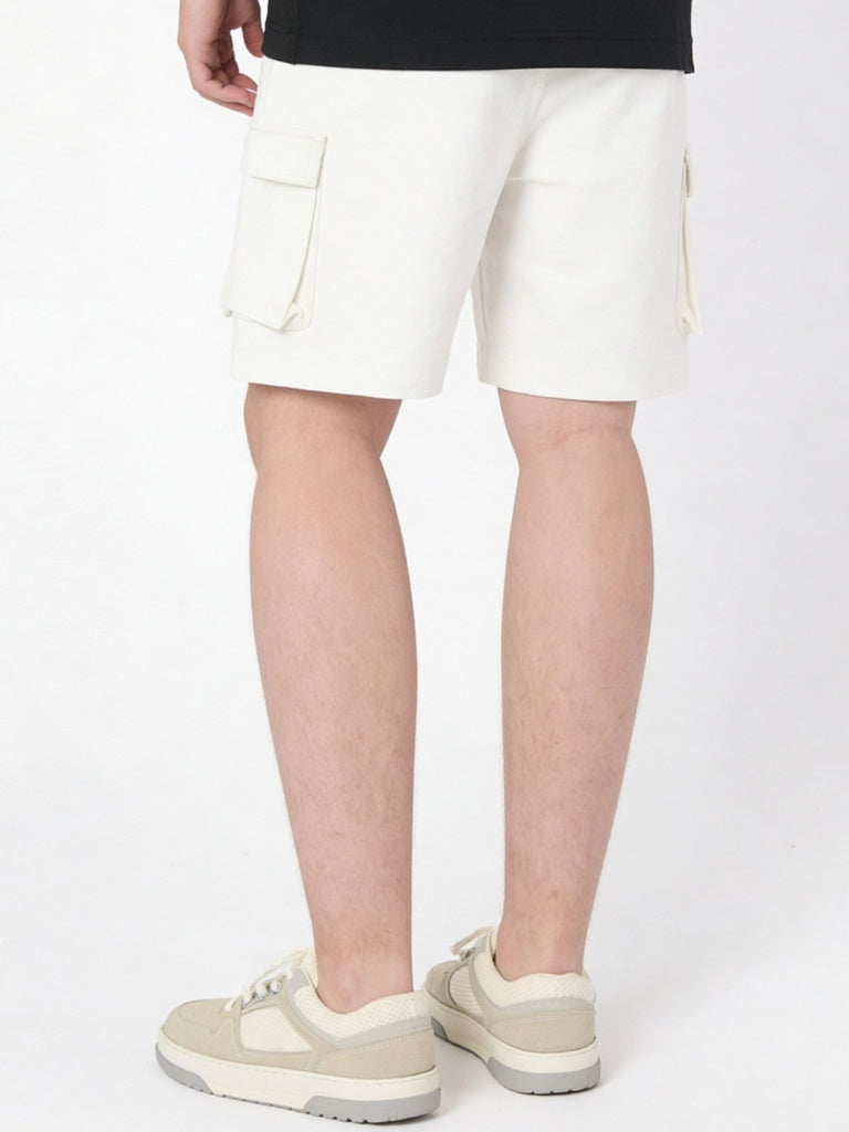 Y&F Kids Boys Off-White Mid-Rise Cotton-Blend Shorts