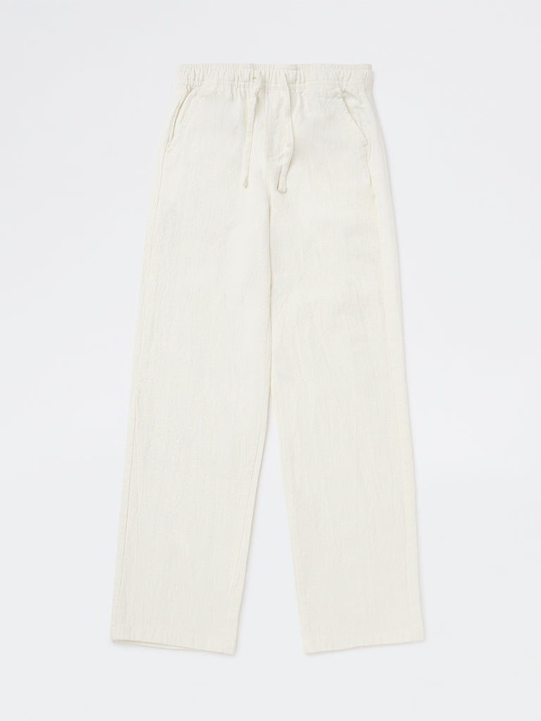 Boys Off-White Mid-Rise Cotton Pants