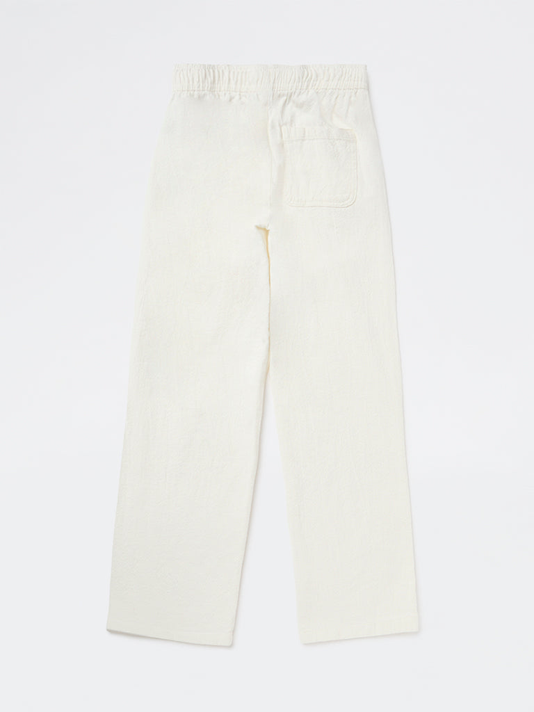 Boys Off-White Mid-Rise Cotton Pants