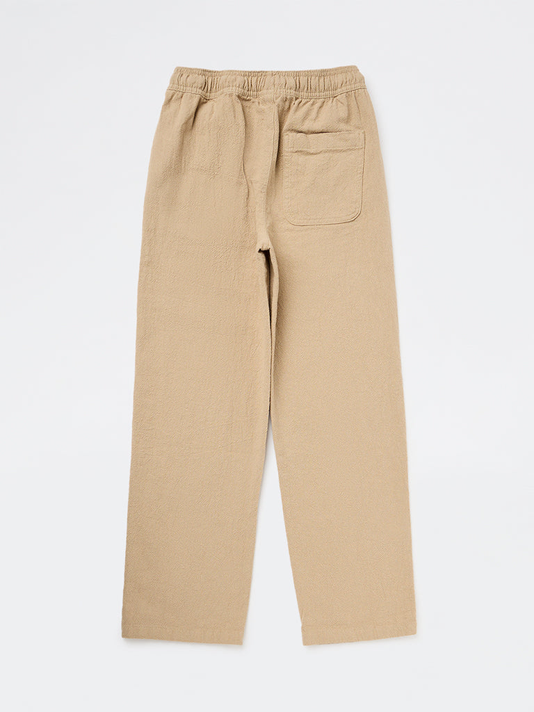 Boys Taupe Mid-Rise Trousers
