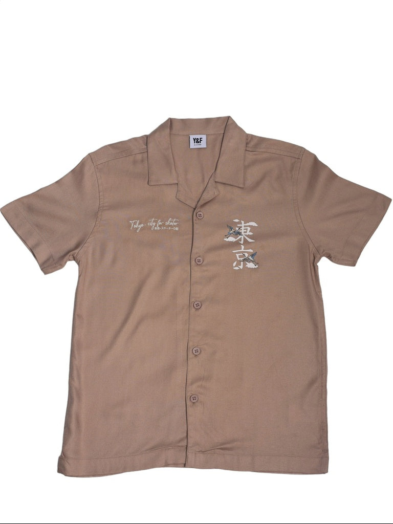 Boys Taupe Printed Shirt
