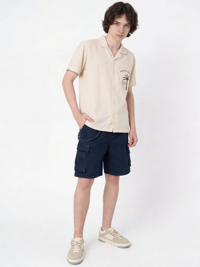 Y&F Kids Boys Beige Tropical Printed Shirt