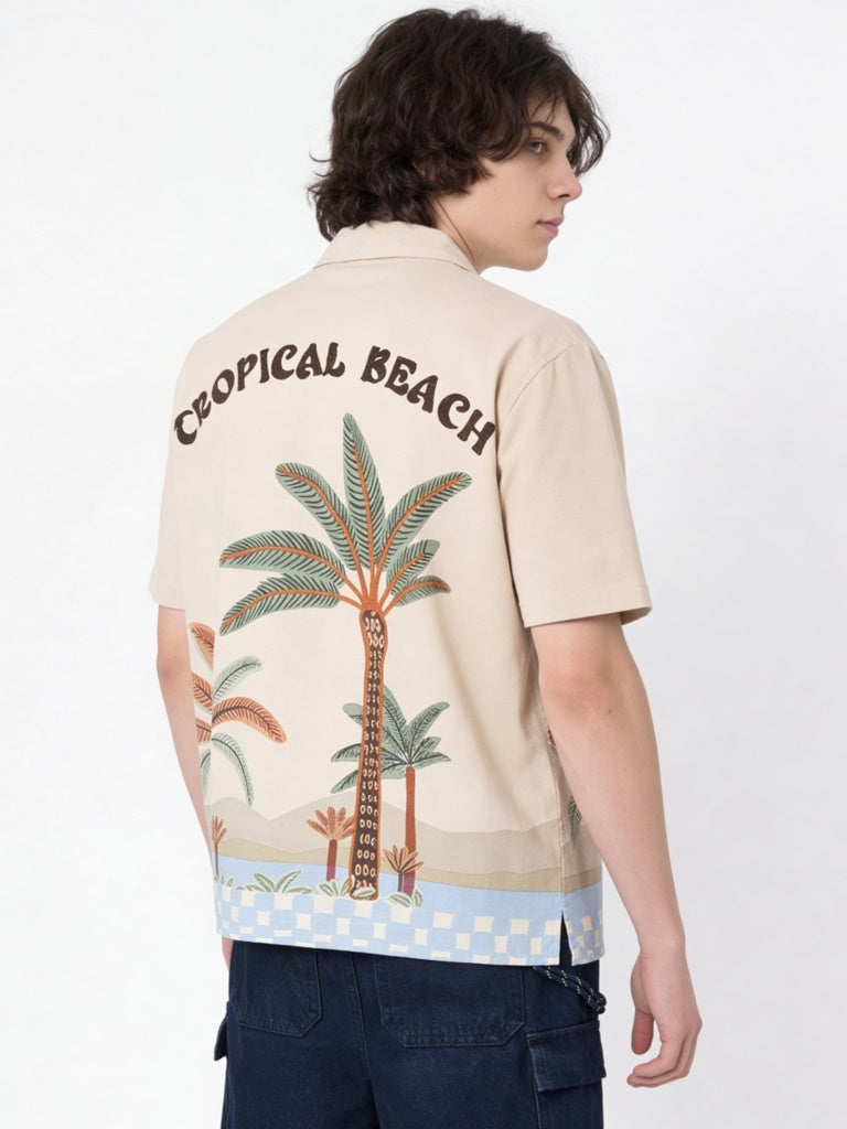 Y&F Kids Boys Beige Tropical Printed Shirt