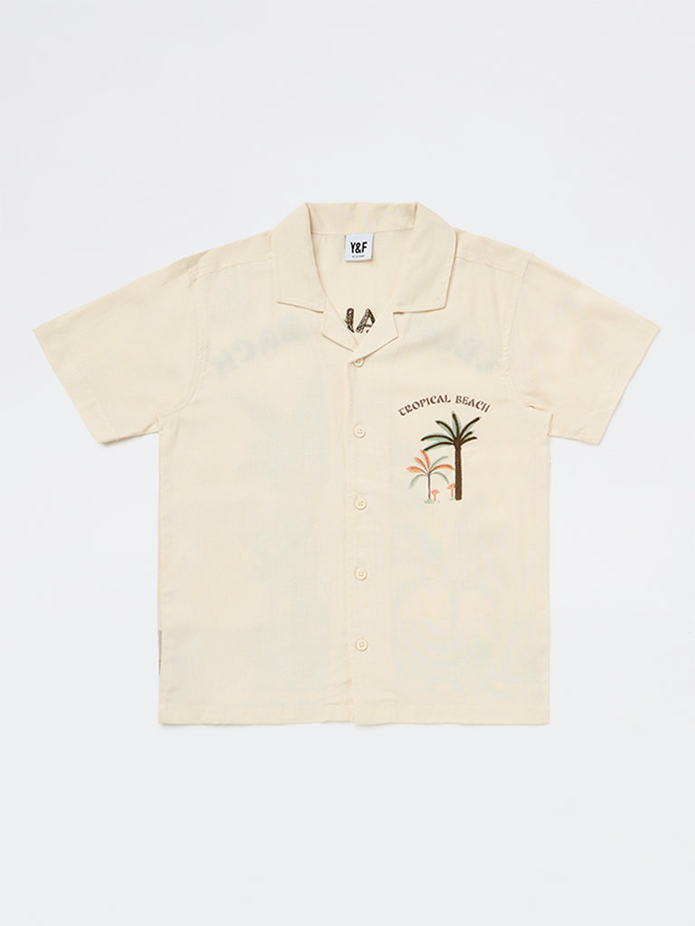 Y&F Kids Boys Beige Tropical Printed Shirt