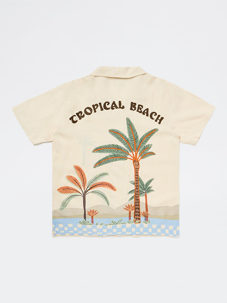 Y&F Kids Boys Beige Tropical Printed Shirt