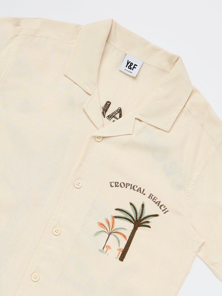Y&F Kids Boys Beige Tropical Printed Shirt