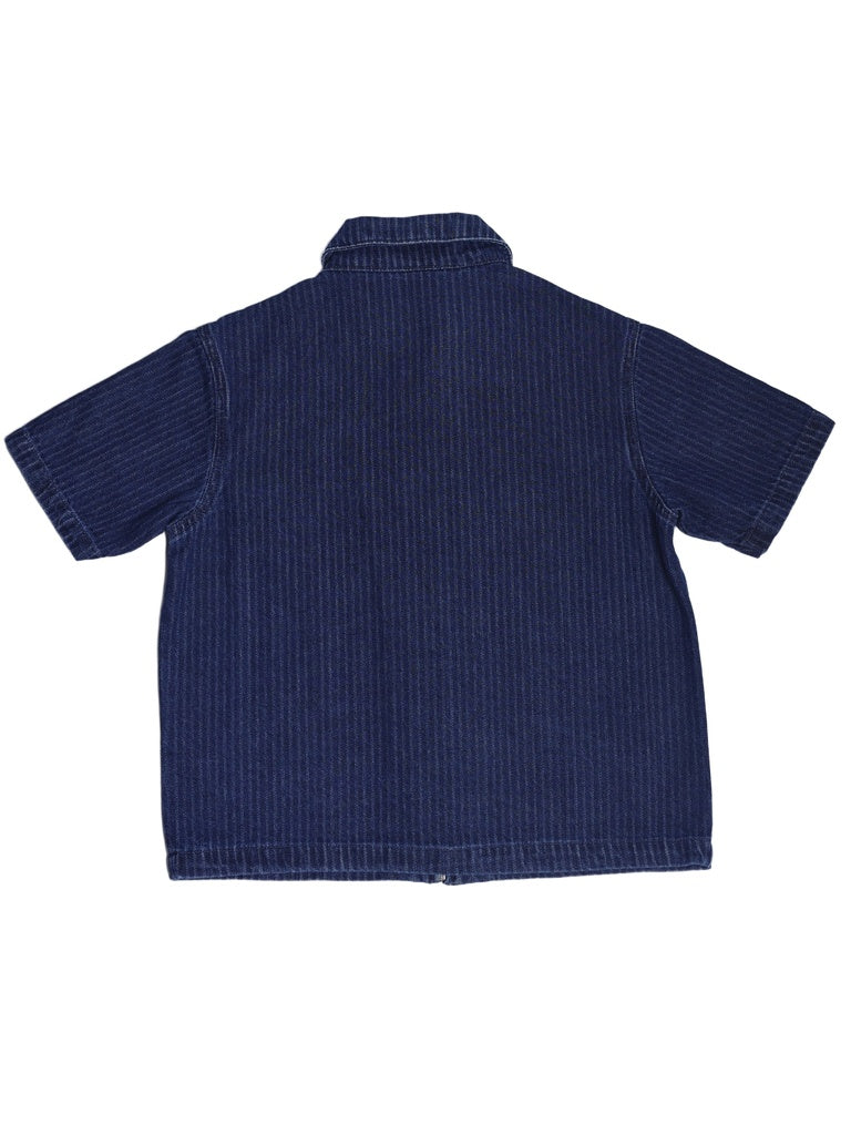 Boys Dark Blue Zip-up Denim Shirt