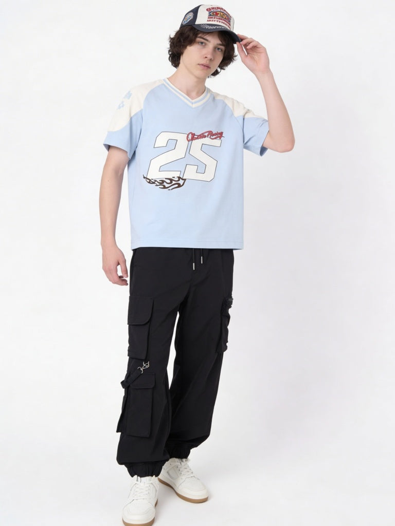 Boys Light Blue Numerical Printed Cotton T-Shirt
