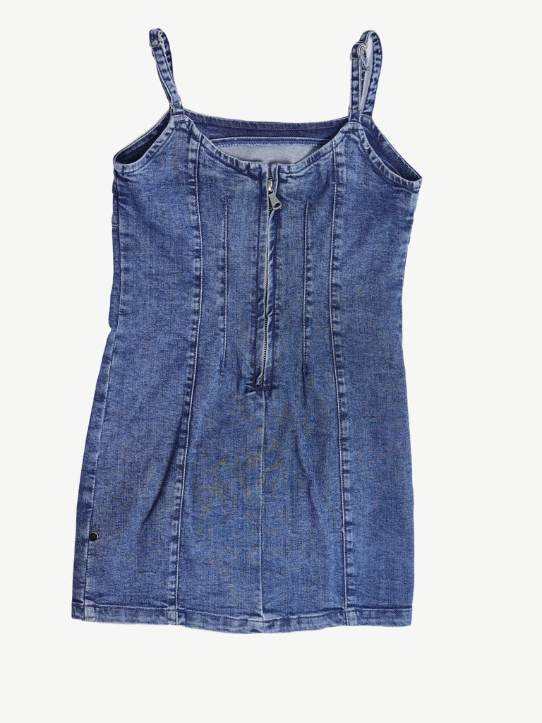 Girls Blue Mid Wash Denim Slip Dress