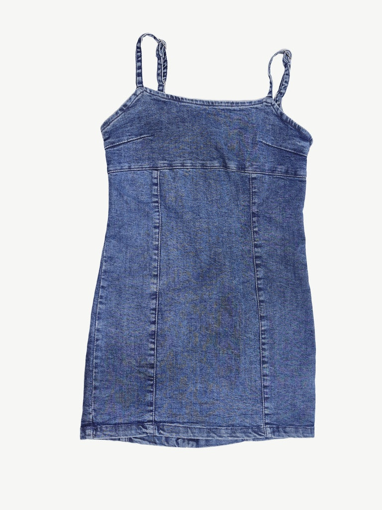 Girls Blue Mid Wash Denim Slip Dress