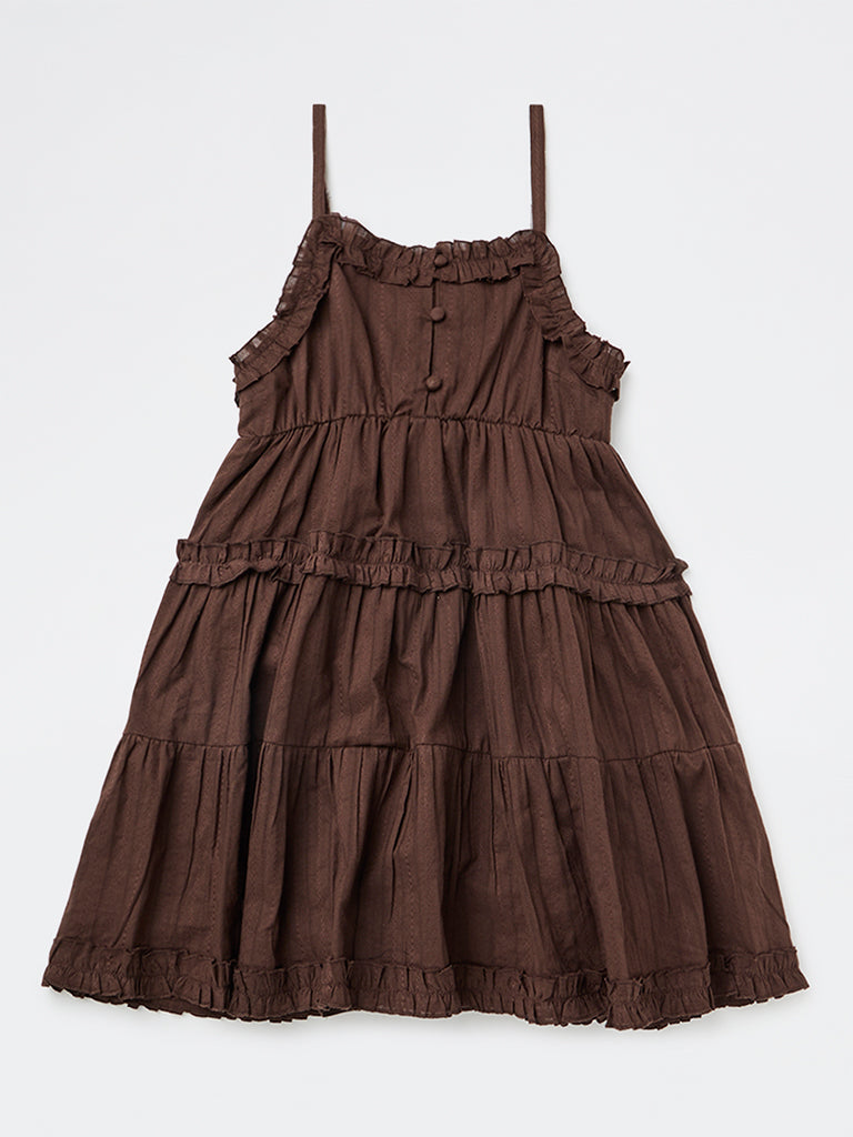Buy Y&F Kids Girls Dark Brown Tiered Cotton Dress from Westside Buy Y&F Kids Girls Dark Brown Tiered Cotton Dress from Westside