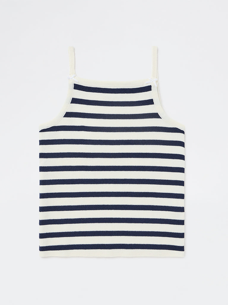 Girls Navy Striped Cotton-Blend Top
