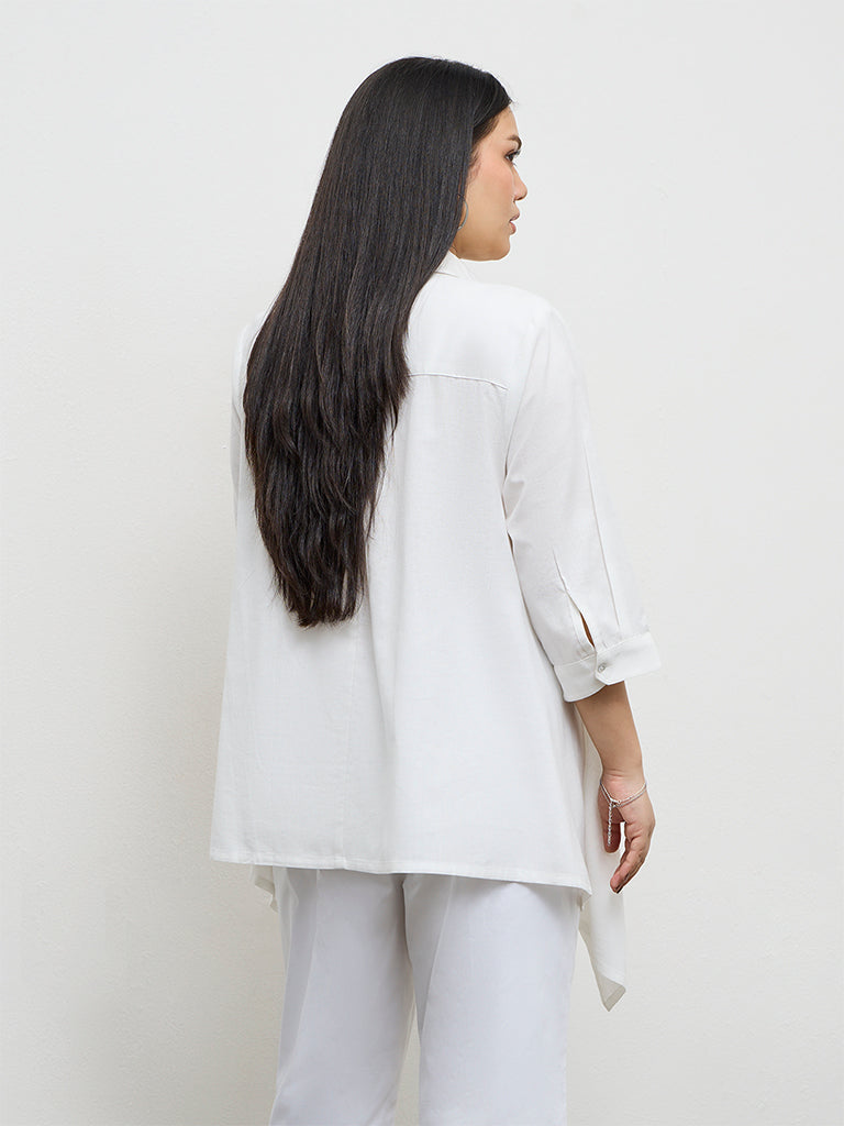 Diza White Bird Embroidered Cotton-Blend Tunic